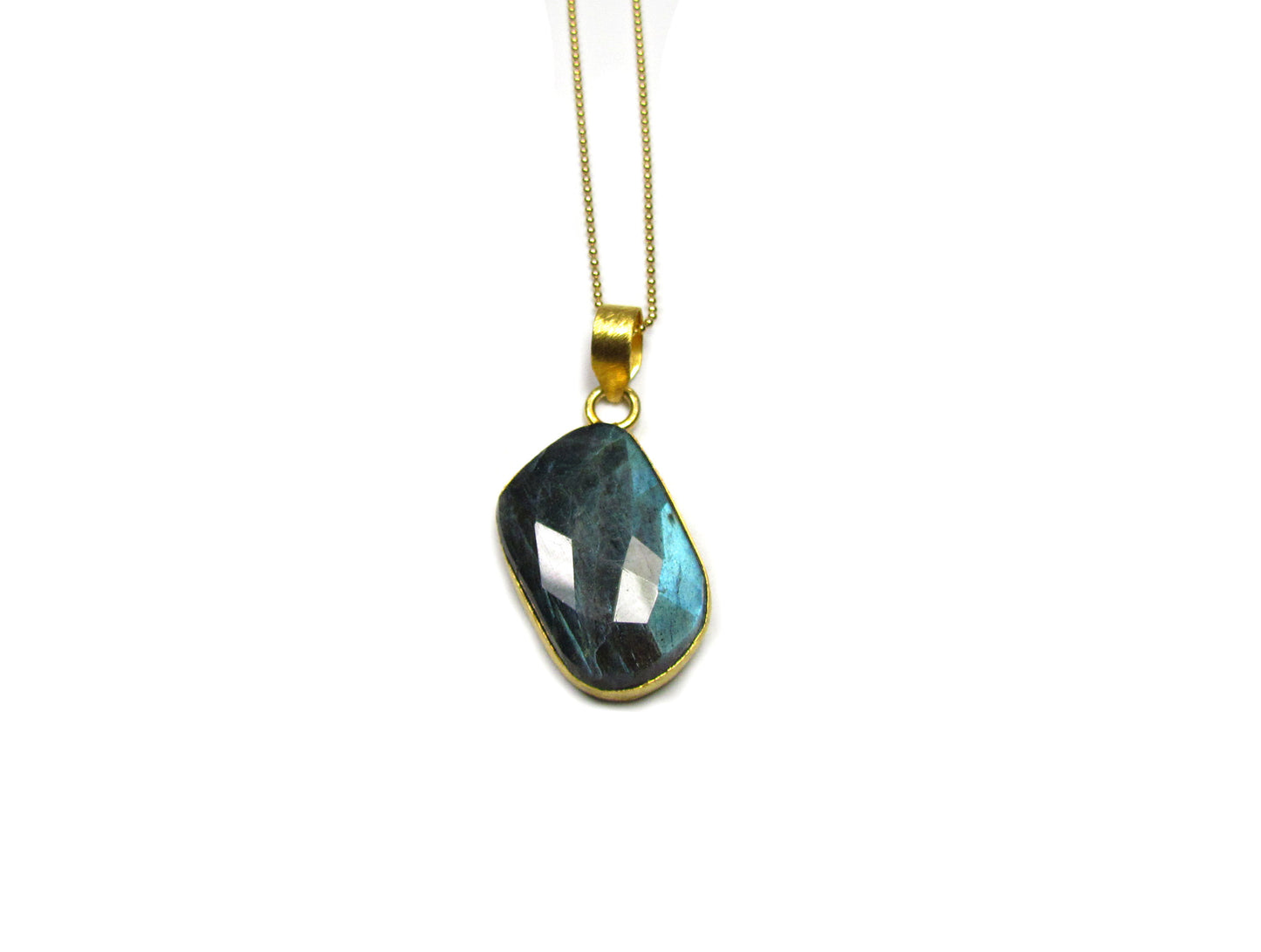Large Bezel Labradorite Gemstone Pendant Necklace