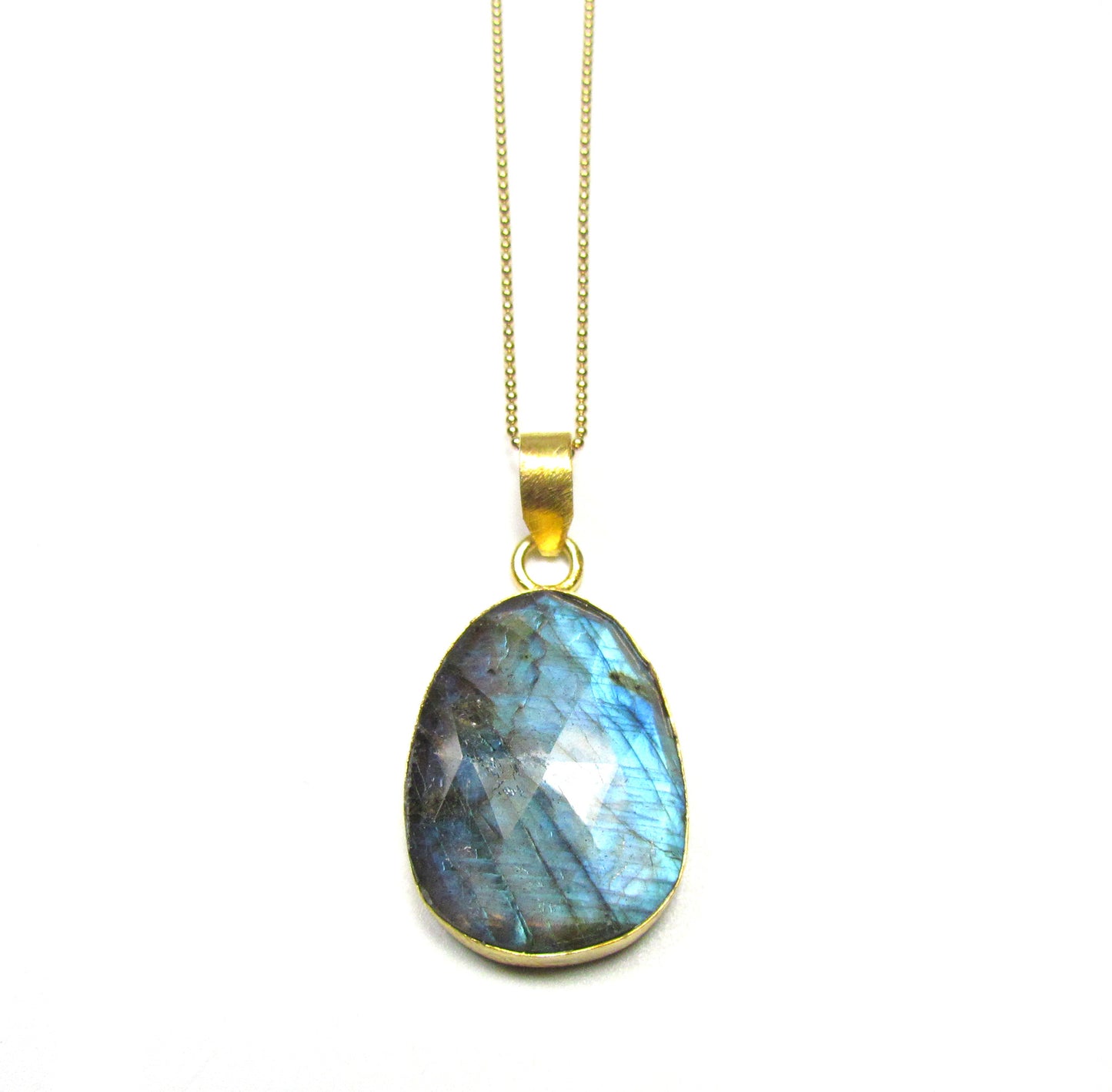 Large Bezel Labradorite Gemstone Pendant Necklace