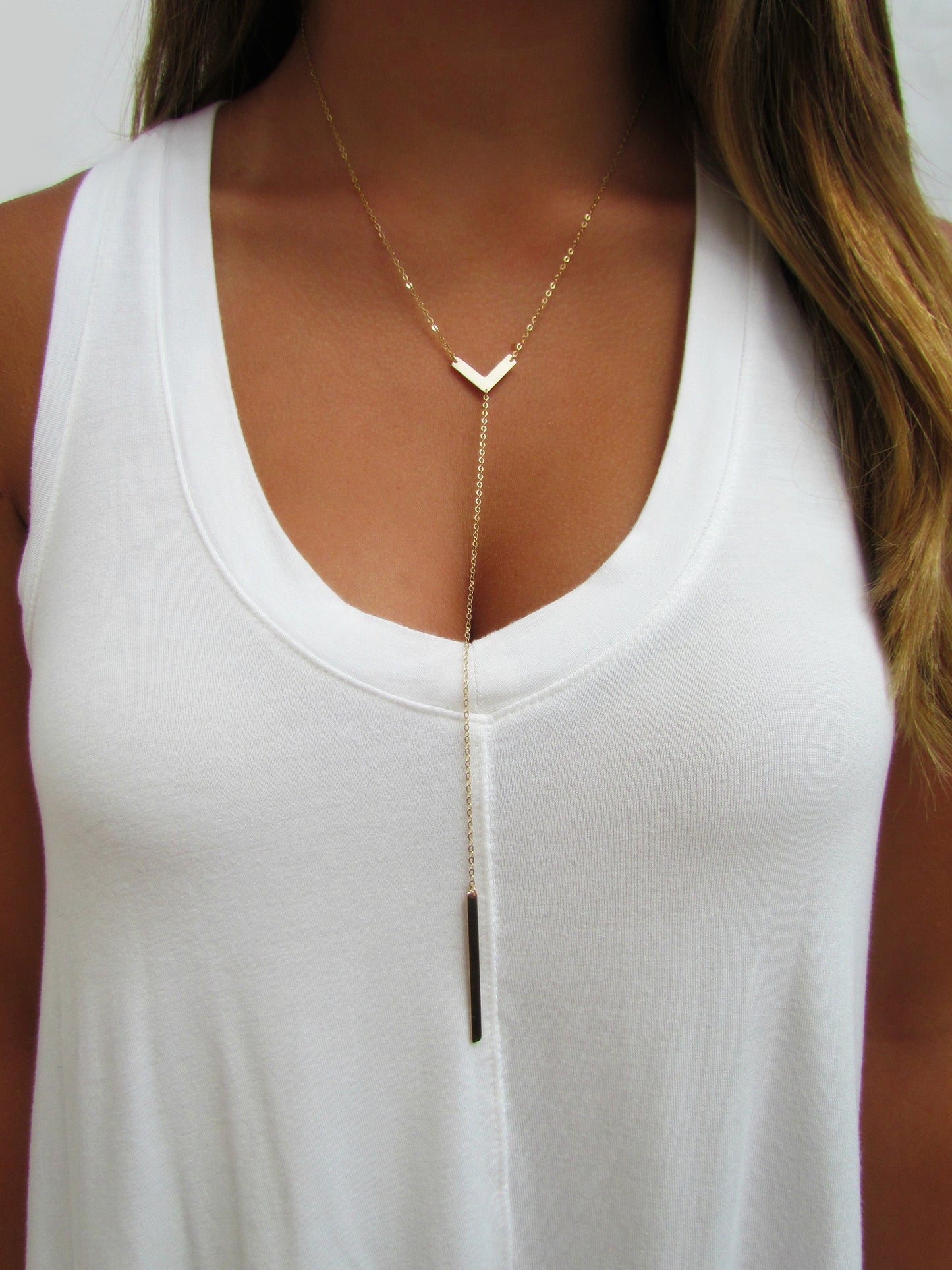 Chevron and Bar Long Y Necklace | Modern Layering Jewelry