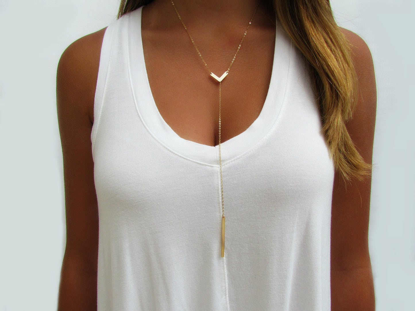 Chevron and Bar Long Y Necklace | Modern Layering Jewelry
