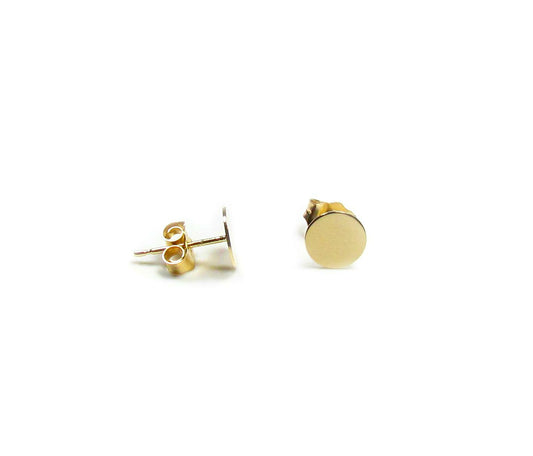 14K Circle Stud Earrings | Solid Yellow Gold | Matte & Polished Finishes
