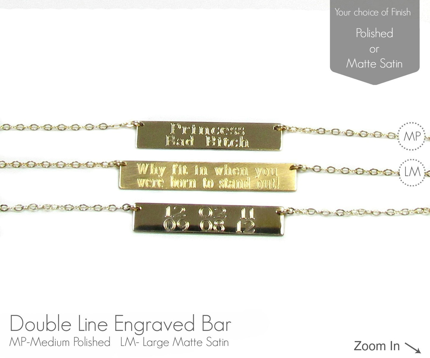Mega Bar Necklace | Custom Engraved Two-Line Bar Pendant