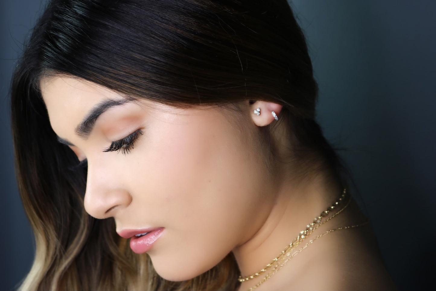 14K 3 CZ Stone Cluster Stud Earrings | Dainty Gold Sparkle Studs