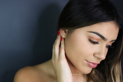 14K 3 CZ Stone Cluster Stud Earrings | Dainty Gold Sparkle Studs
