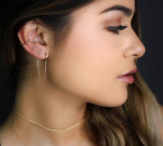14K Diamond Tiny Cross Studs