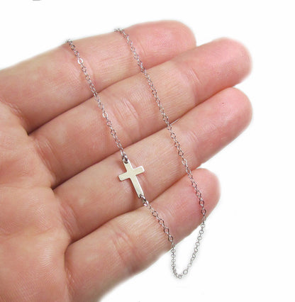 14K Mini Sideways Cross Necklace | Solid Yellow Gold