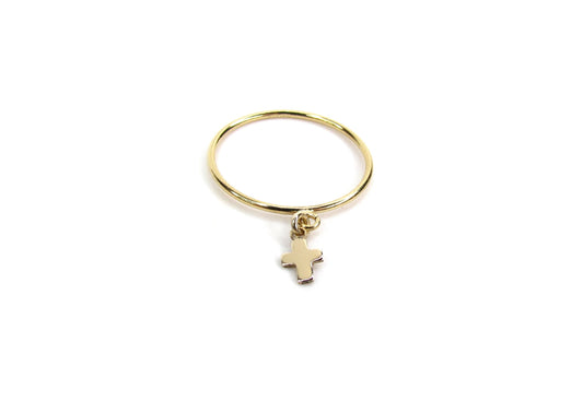 14K Gold Filled Cross Charm Ring | Dainty Christian Jewelry | Faith Gift