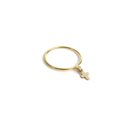 14K Gold Filled Cross Charm Ring | Dainty Christian Jewelry | Faith Gift