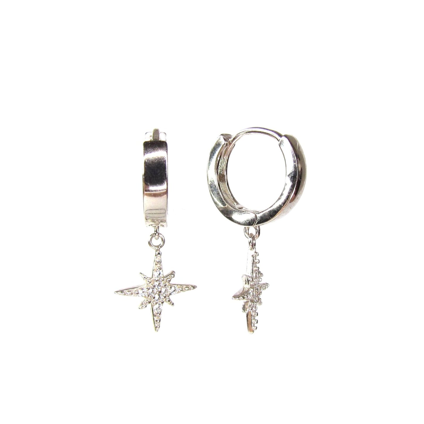 North Star Huggie Hoop Earrings | Pavé CZ Celestial Charm Hoops