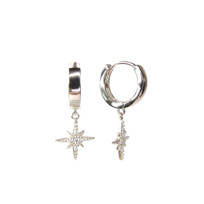 North Star Huggie Hoop Earrings | Pavé CZ Celestial Charm Hoops