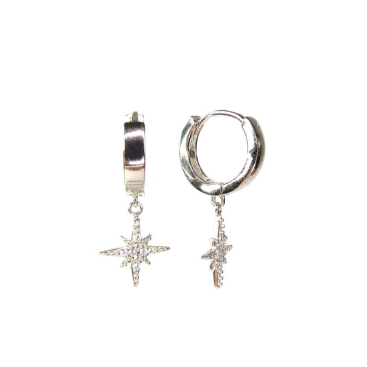 North Star Huggie Hoop Earrings | Pavé CZ Celestial Charm Hoops