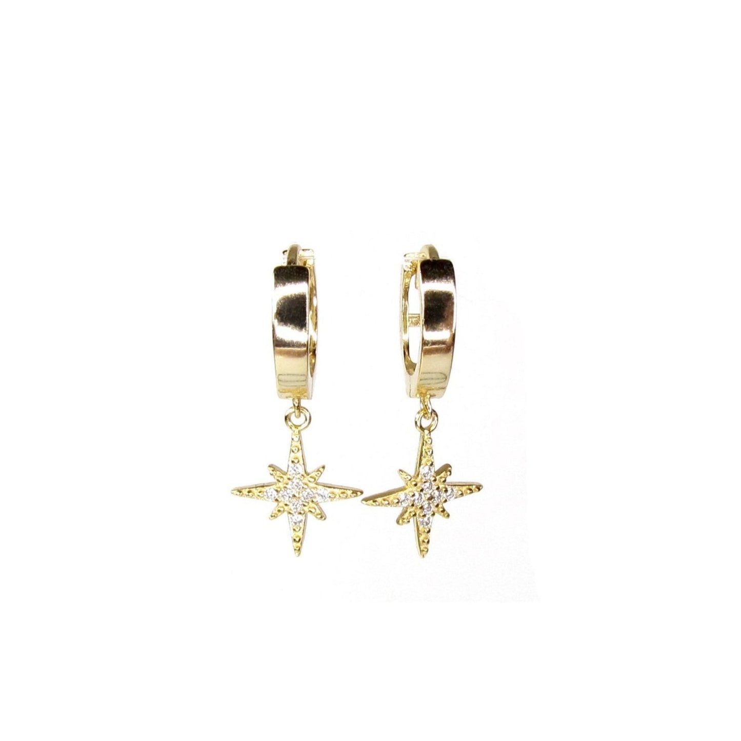 North Star Huggie Hoop Earrings | Pavé CZ Celestial Charm Hoops