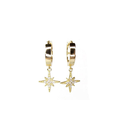 North Star Huggie Hoop Earrings | Pavé CZ Celestial Charm Hoops