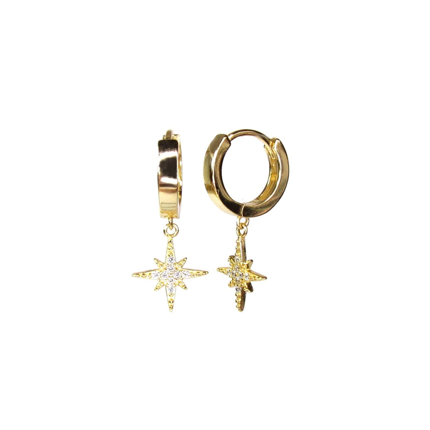 North Star Huggie Hoop Earrings | Pavé CZ Celestial Charm Hoops
