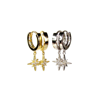North Star Huggie Hoop Earrings | Pavé CZ Celestial Charm Hoops