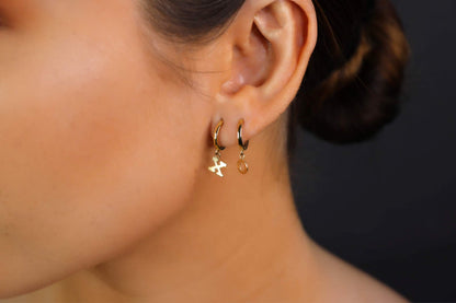 14K Gold Initial Hoop Earrings | Yellow Gold Personalized Letter Earrings
