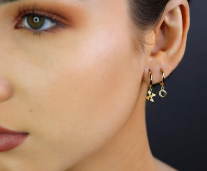 14K Gold Initial Hoop Earrings | Yellow Gold Personalized Letter Earrings
