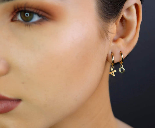 14K Gold Initial Hoop Earrings | Yellow Gold Personalized Letter Earrings