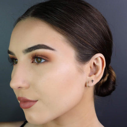 Tiny Cross Earrings | 14K Solid Gold | Polished or Matte Finish |Faith Jewelry