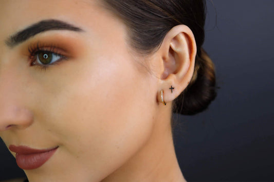 Tiny Cross Earrings | 14K Solid Gold | Polished or Matte Finish |Faith Jewelry