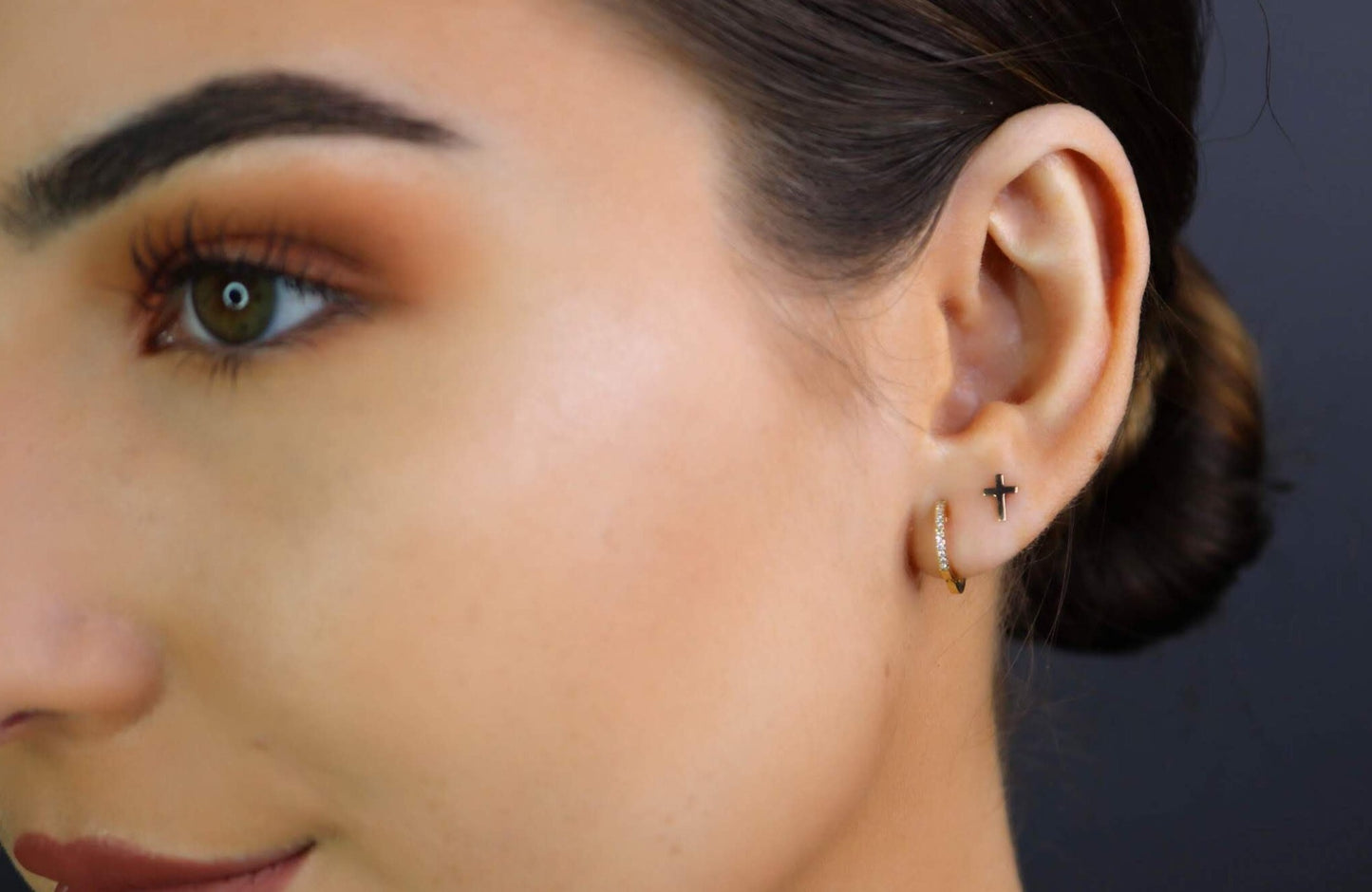 14K Gold Diamond Huggie Hoop Earrings | Single or Pair