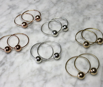 Modern Bead Hoop Earrings | Hammered or Polished