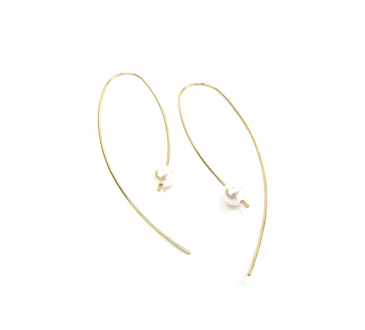 Pearl Arc Threader Earrings | Modern Wire Hoops