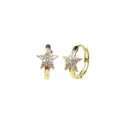 14K Shooting Star CZ Huggie Hoops