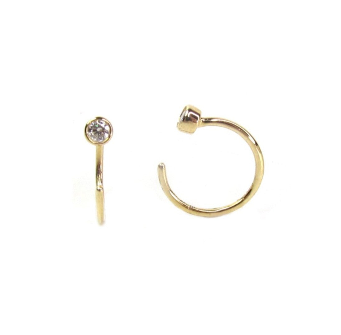 14K Diamond Threader Hoop Earring | Genuine Diamond Demi Hoop | Minimalist Fine Jewelry