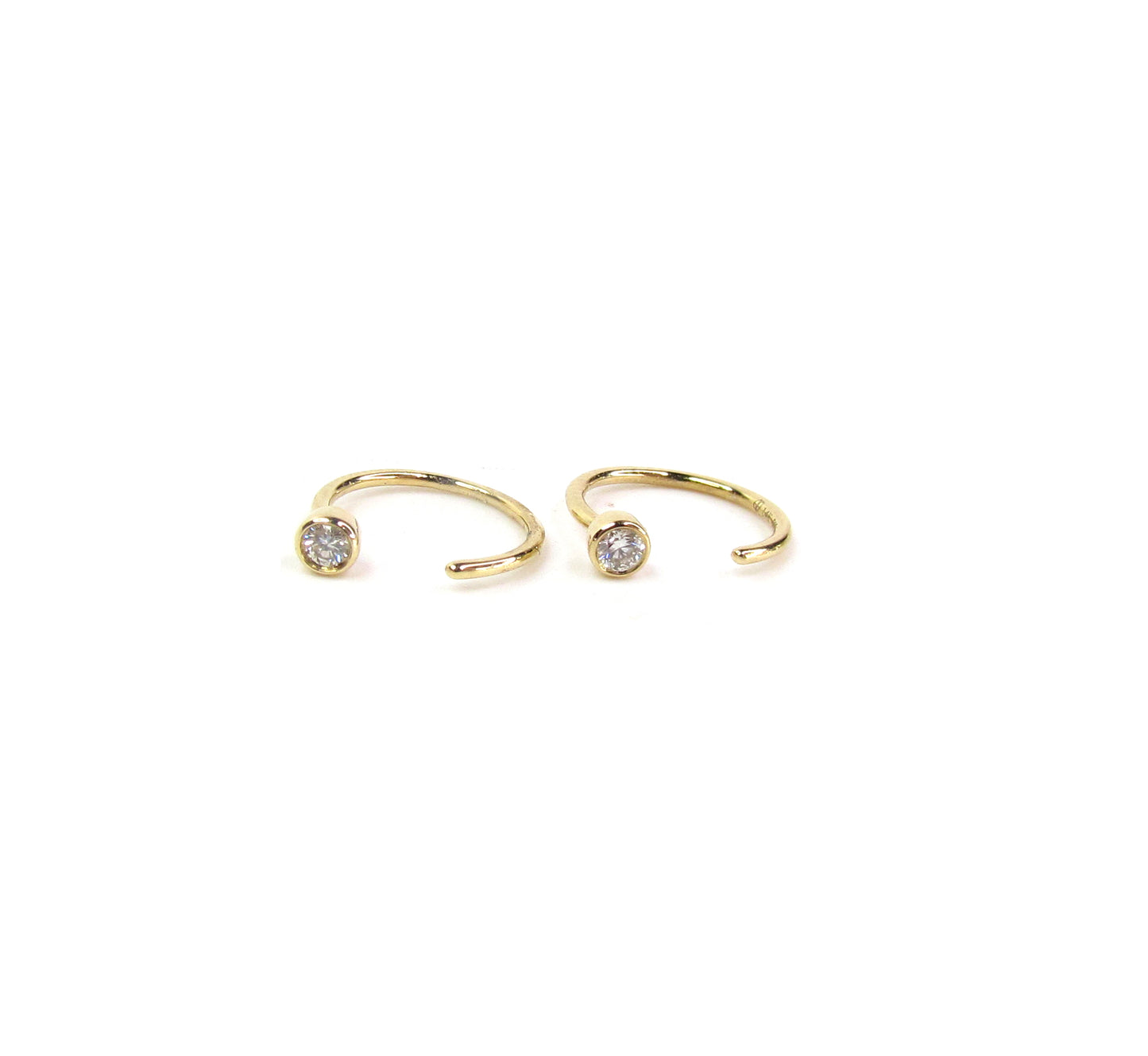 14K Diamond Threader Hoop Earring | Genuine Diamond Demi Hoop | Minimalist Fine Jewelry