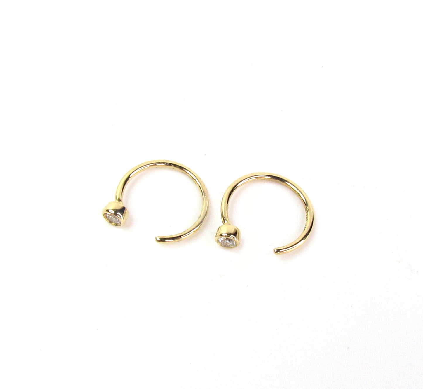 14K Diamond Threader Hoop Earring | Genuine Diamond Demi Hoop | Minimalist Fine Jewelry