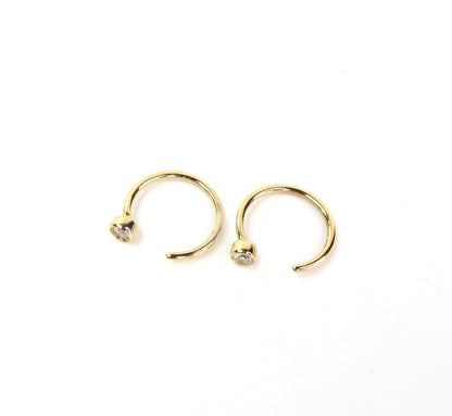 14K Diamond Threader Hoop Earring | Genuine Diamond Demi Hoop | Minimalist Fine Jewelry