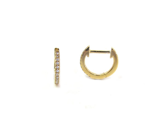 14K Gold Diamond Huggie Hoop Earrings | Single or Pair