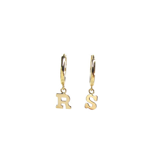 14K Gold Initial Hoop Earrings | Yellow Gold Personalized Letter Earrings