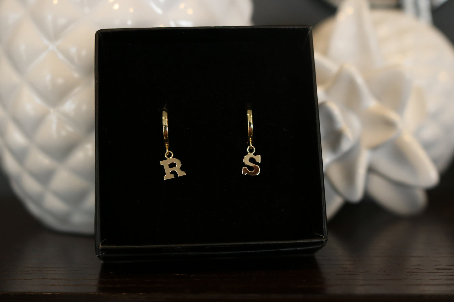 14K Gold Initial Hoop Earrings | Yellow Gold Personalized Letter Earrings