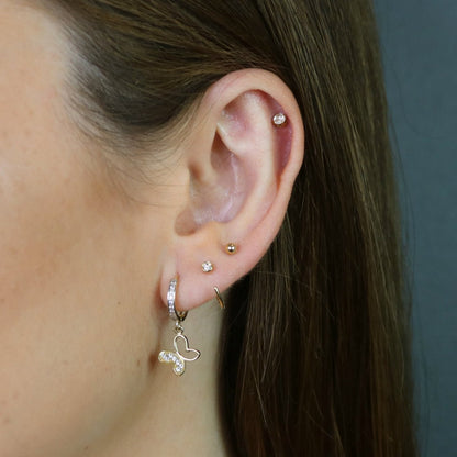 14K Diamond Threader Hoop Earring | Genuine Diamond Demi Hoop | Minimalist Fine Jewelry
