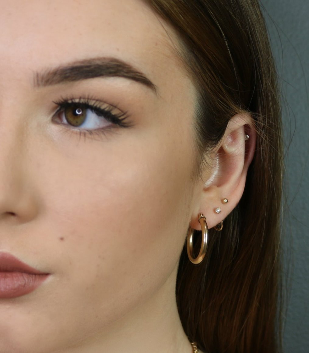14K Diamond Threader Hoop Earring | Genuine Diamond Demi Hoop | Minimalist Fine Jewelry