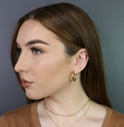 14K Diamond Threader Hoop Earring | Genuine Diamond Demi Hoop | Minimalist Fine Jewelry