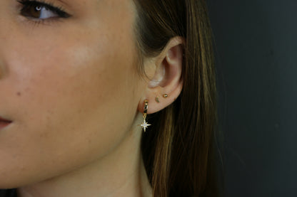 North Star Huggie Hoop Earrings | Pavé CZ Celestial Charm Hoops