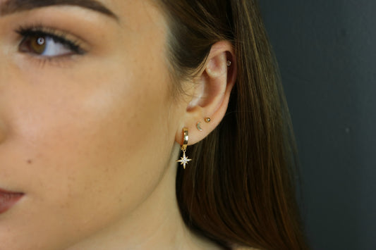 North Star Huggie Hoop Earrings | Pavé CZ Celestial Charm Hoops