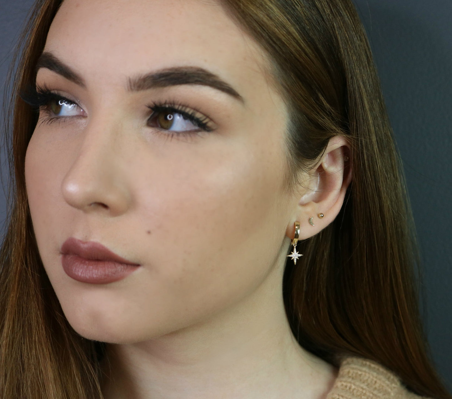 North Star Huggie Hoop Earrings | Pavé CZ Celestial Charm Hoops