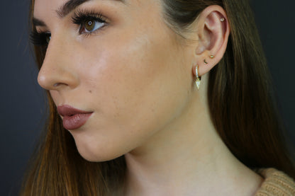 Tiny Dagger Huggie Hoops | CZ Spike Drop Earrings