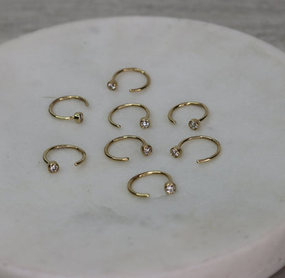 14K Diamond Threader Hoop Earring | Genuine Diamond Demi Hoop | Minimalist Fine Jewelry