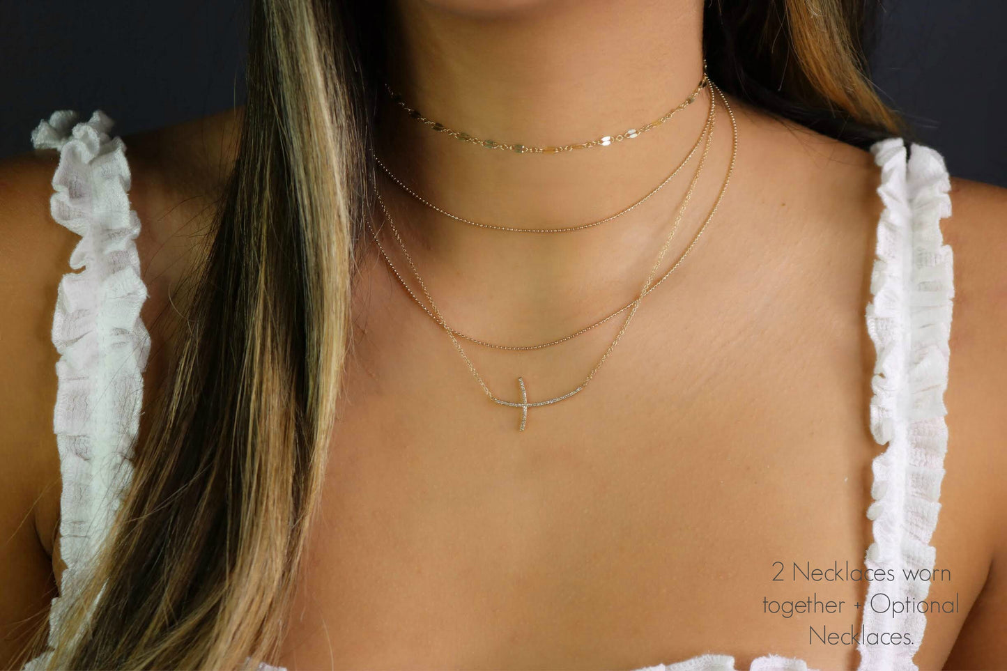 14K Solid Gold Lace Chain Choker | Reflective Mirror Bar Necklace