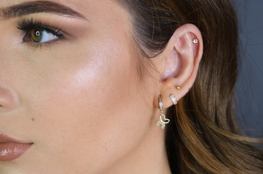 Butterfly CZ Charm Hoop Earrings | Solid 14K Gold Fine Jewelry