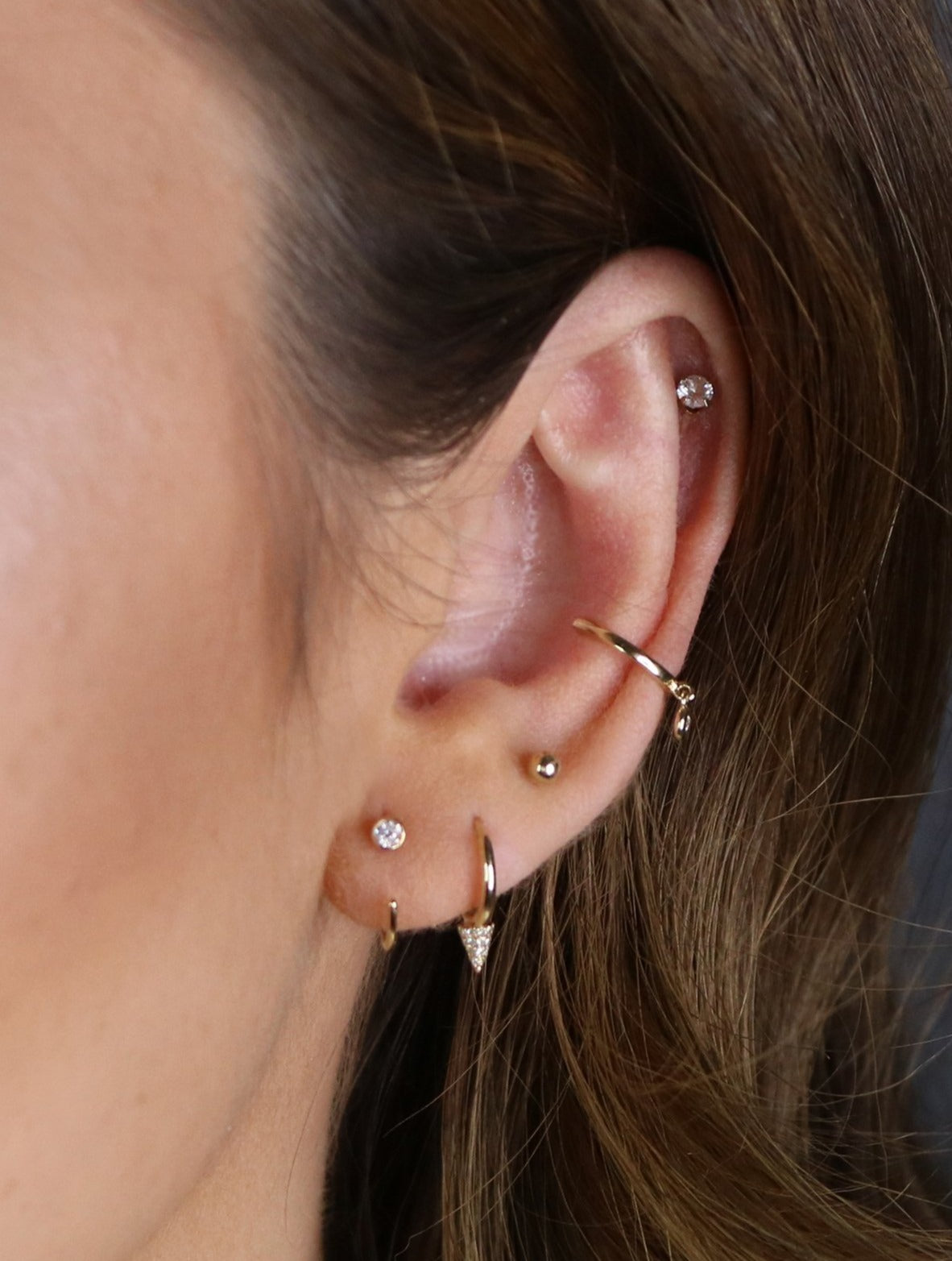 14K Diamond Threader Hoop Earring | Genuine Diamond Demi Hoop | Minimalist Fine Jewelry