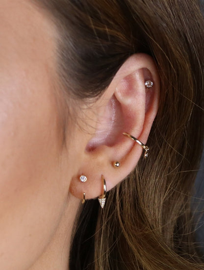 14K Diamond Threader Hoop Earring | Genuine Diamond Demi Hoop | Minimalist Fine Jewelry