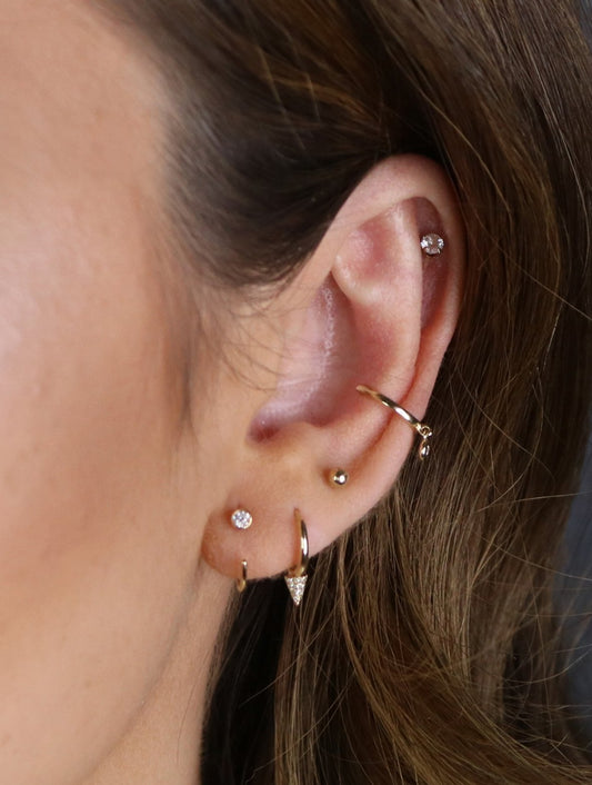 14K Diamond Threader Hoop Earring | Genuine Diamond Demi Hoop | Minimalist Fine Jewelry