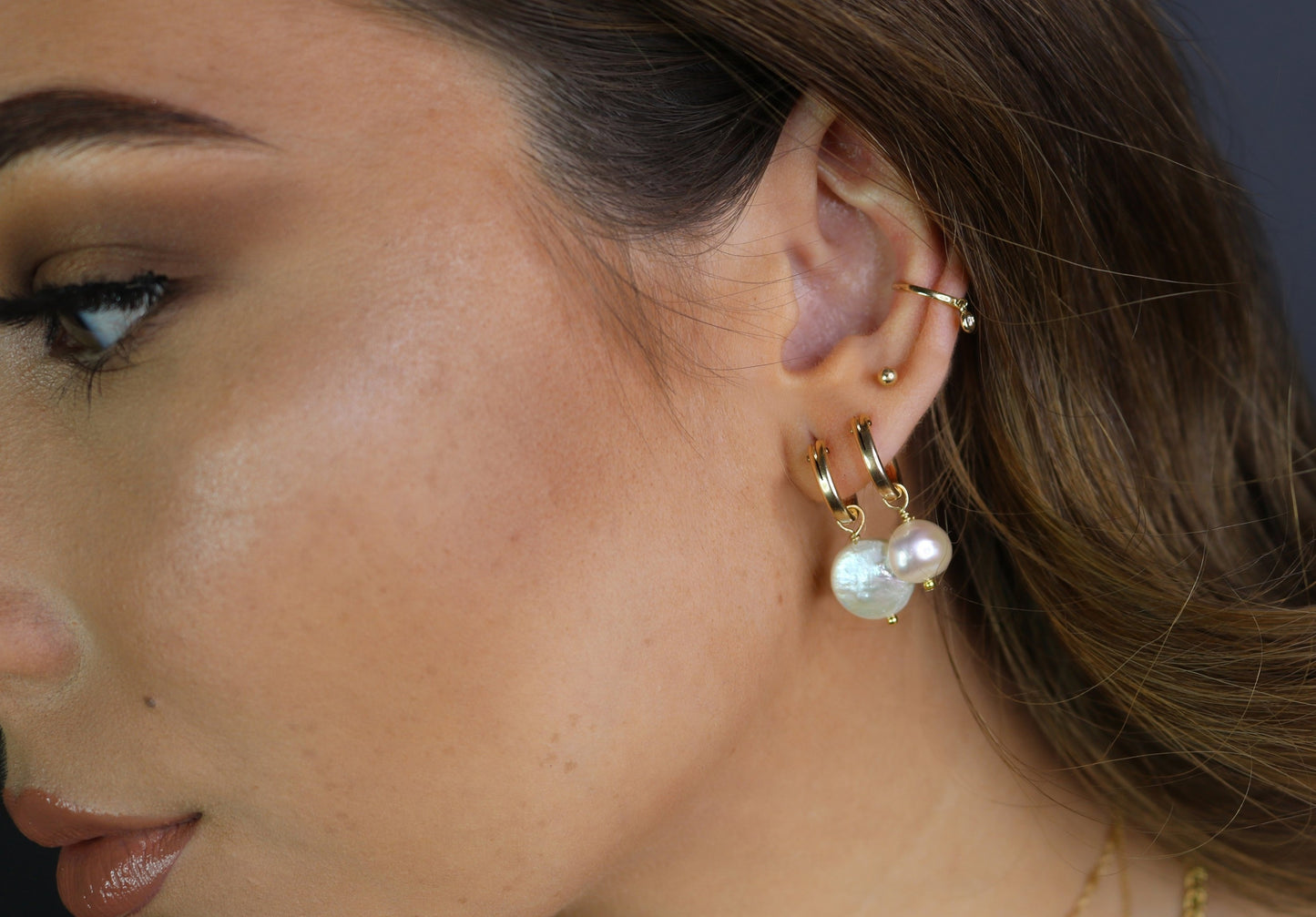 Coin Pearl Hoop Earrings | 14K Gold Filled or Sterling Silver | Dainty Pearl Hoops