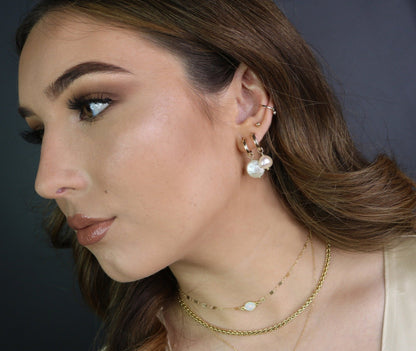 Coin Pearl Hoop Earrings | 14K Gold Filled or Sterling Silver | Dainty Pearl Hoops